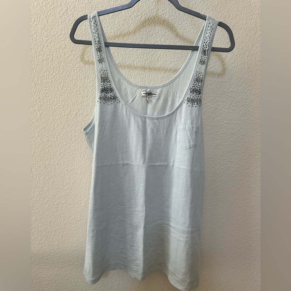 American Eagle Outfitters Light Blue Sleeveless Beaded Tank Top